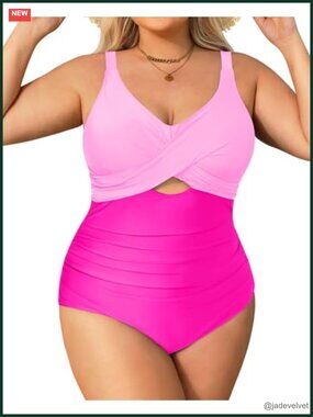 Plus Size One Piece Swimsuit Tummy Control Cutout Swimwear